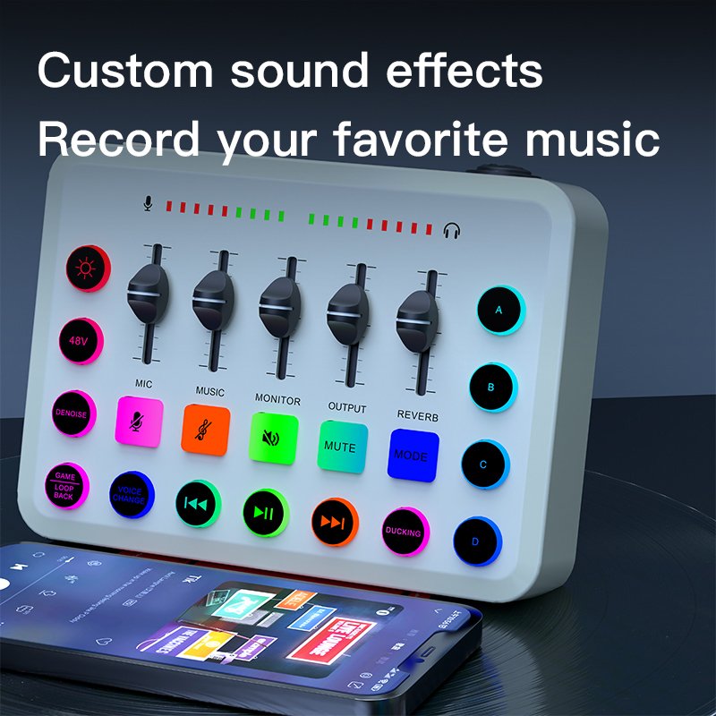 Podcast Equipment Bundle Audio Mixer Sound Board Console Desk System Interface with 48V Phantom Power DJ Mixer with Microphone