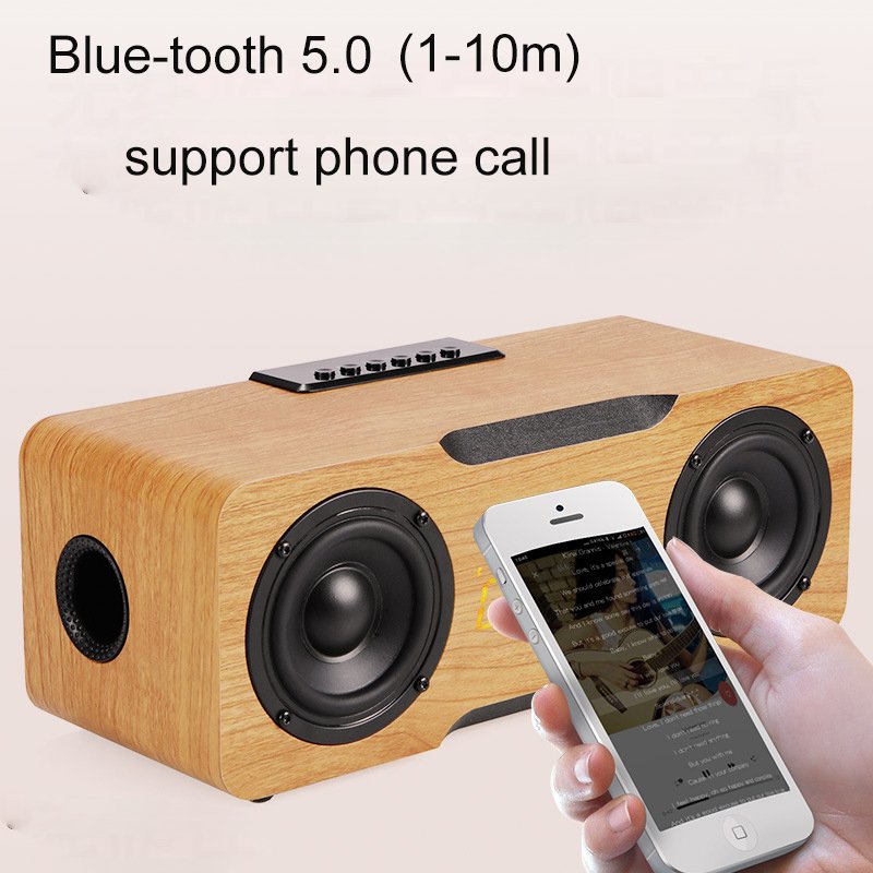 Hifi Built In Microphone 24W 2 horns amplifier Blue-tooth 5.0 Wooden Computer Wireless Speaker Alarm clock