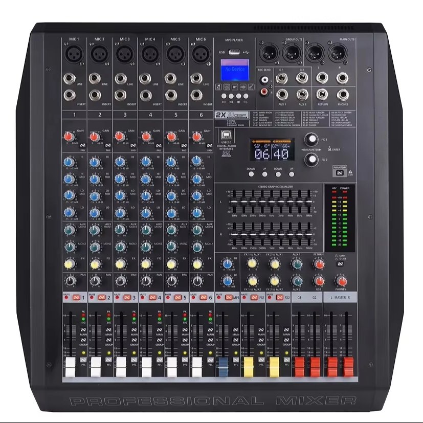 PM 6/8/12 Pro audio mixer professional audio mixing console africa peru columbia DJ mixer sound equipment 99dsp+2AUX sound mixer