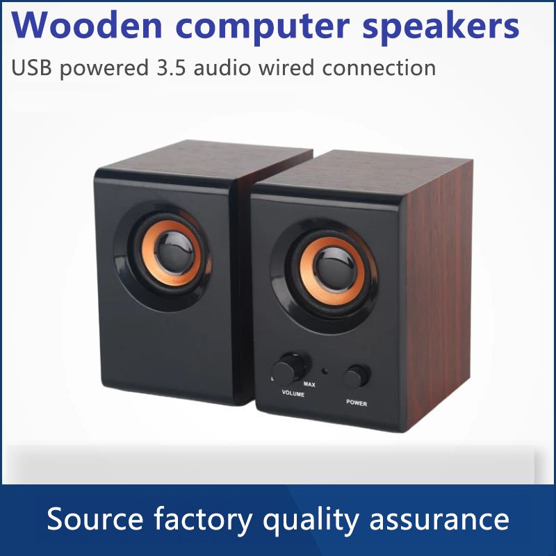 Laptop Desktop Computer Speakers Wooden Wired Speakers Home Office External Multimedia 2.0USB Wired Speakers