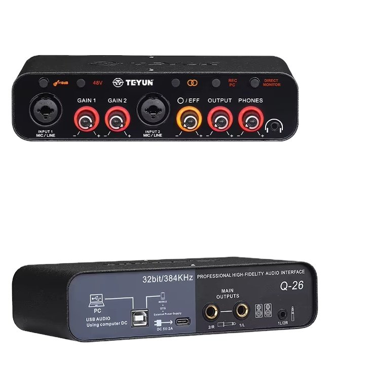 TEYUN Q26 2 Channels Professional portable Audio Interface sound card console mini USB MIXER audio soundcraft