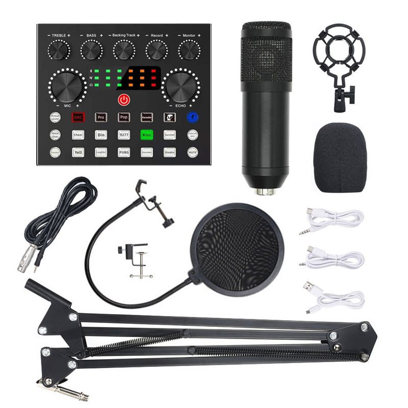 Professional V8s Audio Sound Card & Mixers And Microphone Set LiveBroadcast Podcast Recording Usb Studio Audio Interface