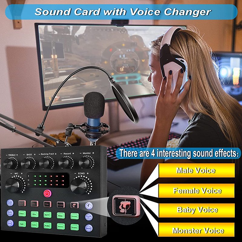 Professional V8s Audio Sound Card & Mixers And Microphone Set LiveBroadcast Podcast Recording Usb Studio Audio Interface
