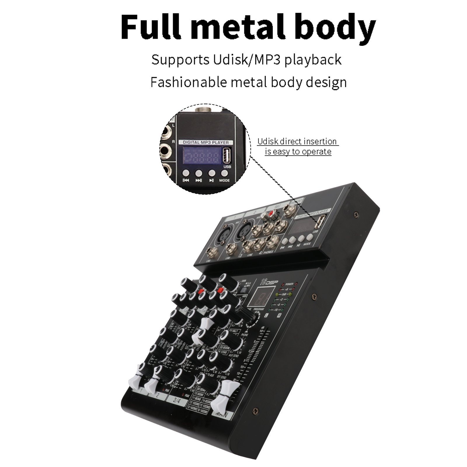 Professional DJ Controller/Audio Console Mixer Desktop System Interface 4 Channel Stereo Bluetooth Audio Digital Mixer