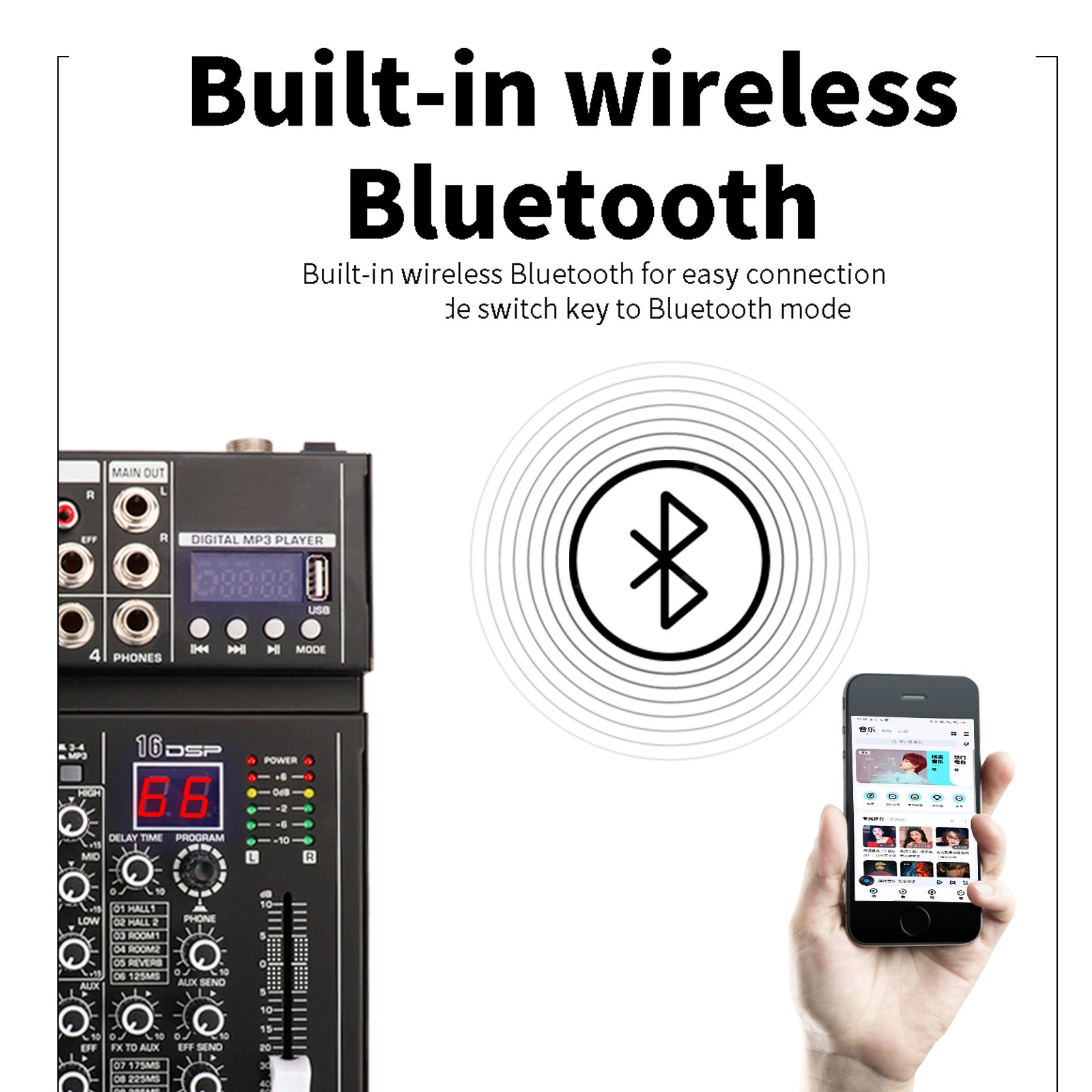 Professional DJ Controller/Audio Console Mixer Desktop System Interface 4 Channel Stereo Bluetooth Audio Digital Mixer