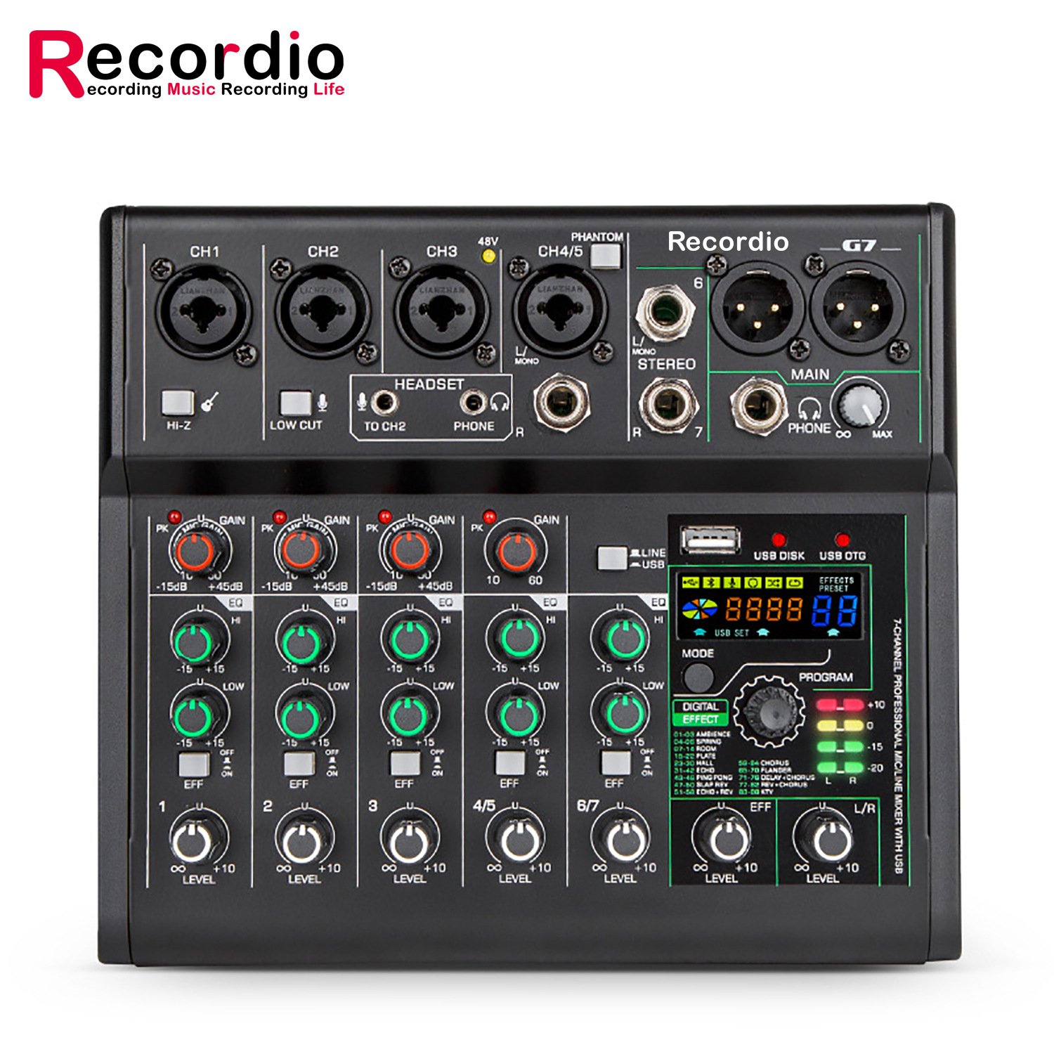GAX-G7 Live sound card mixer with built-in 88DSP suitable for outdoor music, live broadcast, games, and teaching
