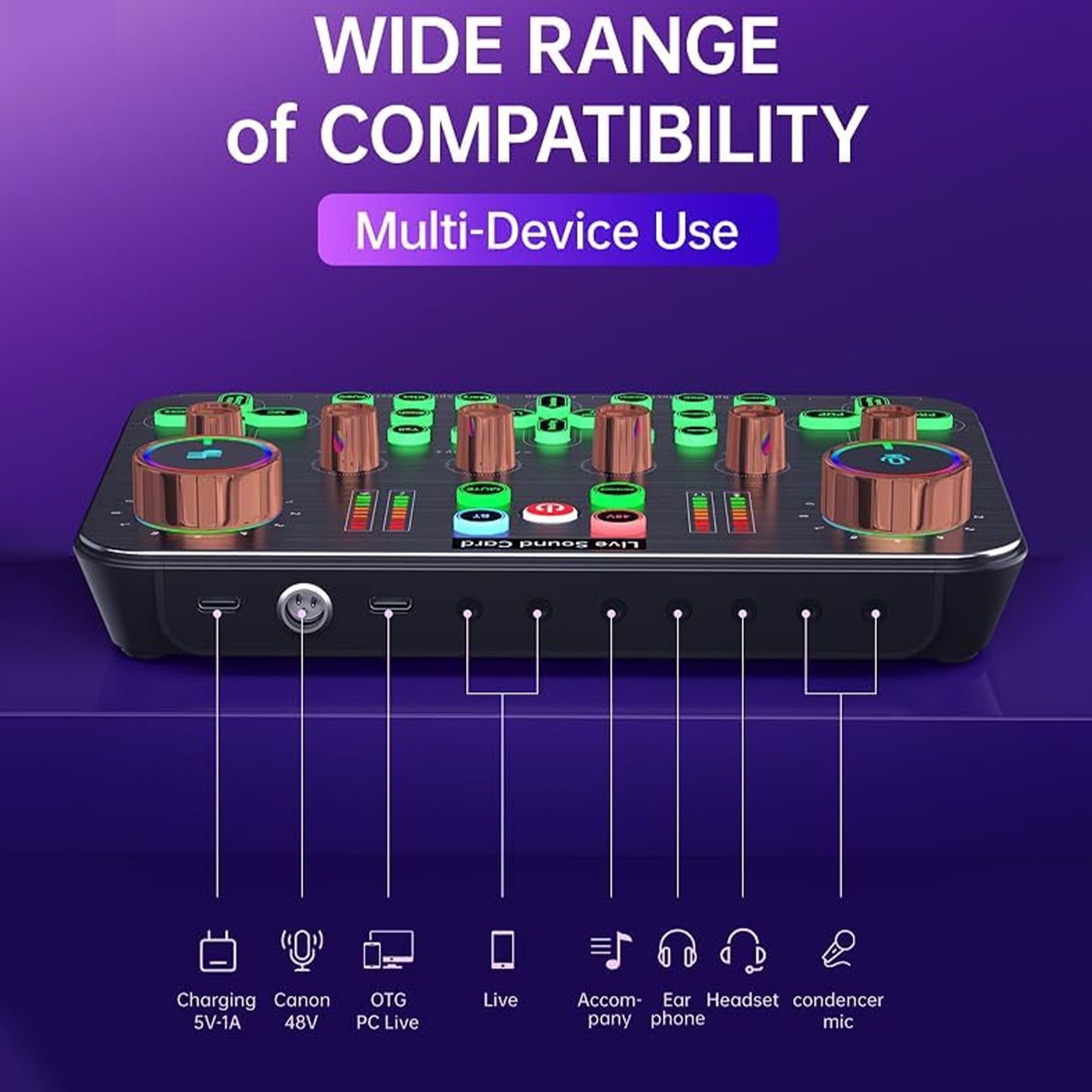 K600 48V Live Sound Card Audio Interface Mixer Live Stream SoundCard Broadcast Equipment For Webcast Live Studio