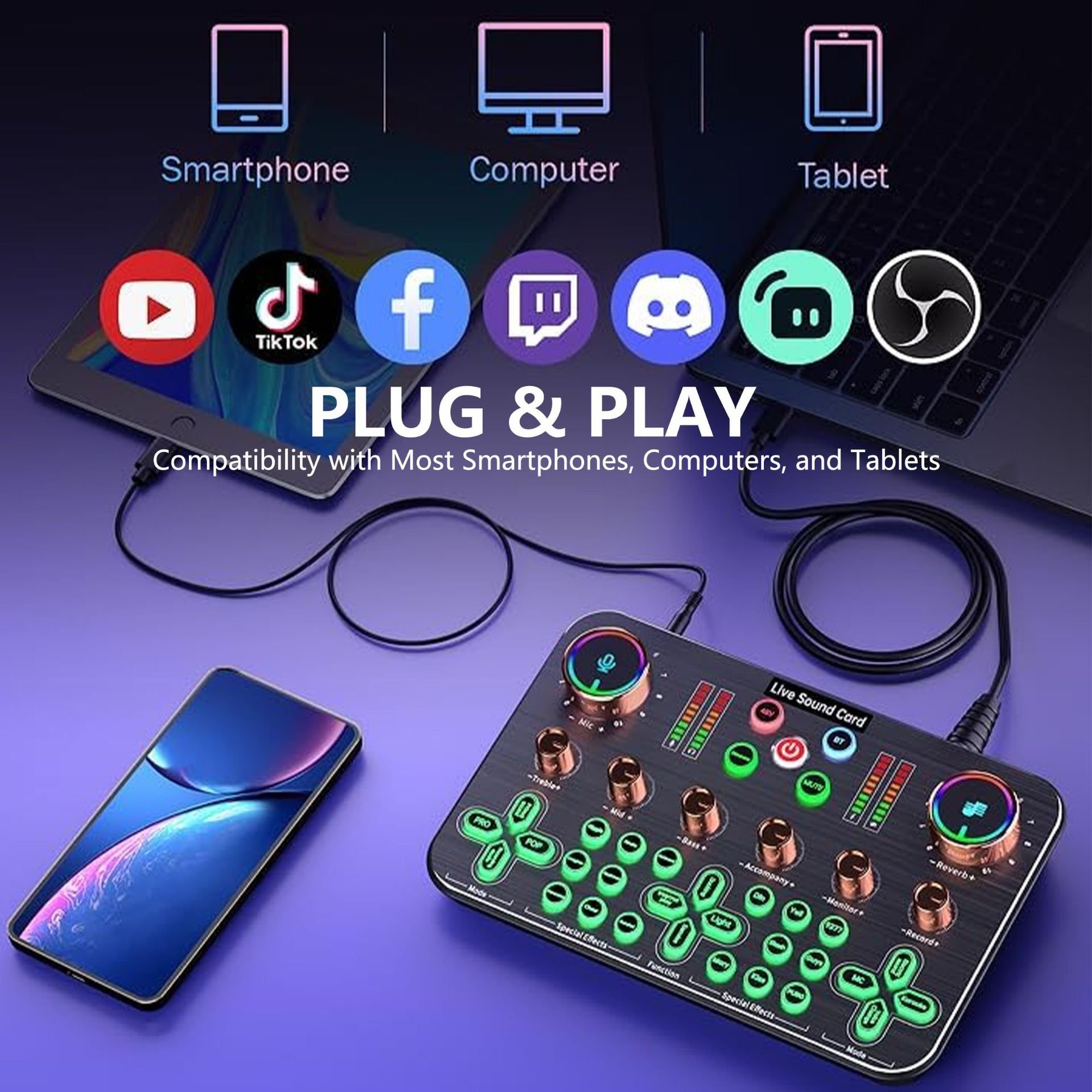 K600 48V Live Sound Card Audio Interface Mixer Live Stream SoundCard Broadcast Equipment For Webcast Live Studio
