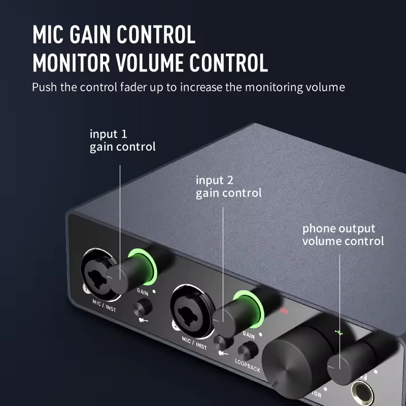 AMACEX X2 Professional Metal Studio Recording Sound Card PC Live Broadcast Podcast Equipment