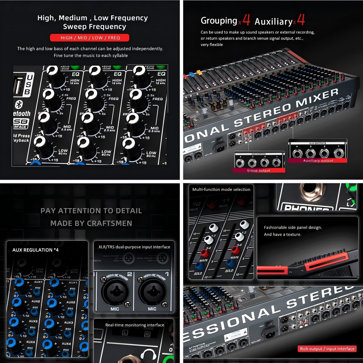 Professional DJ Controller/Audio Console Mixer with USB+Bluetooth+24DSP Effect for Sound Equipment, 24 Channel Mixing Console