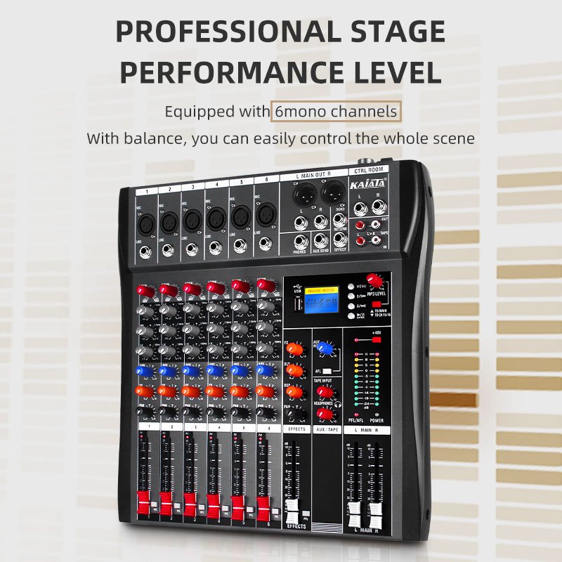 KAIKA CT6-2 6 Channel Power Mixer Amplifier Professional Audio Private Family Performance KTV Stage Sound Mixing Console Audio M
