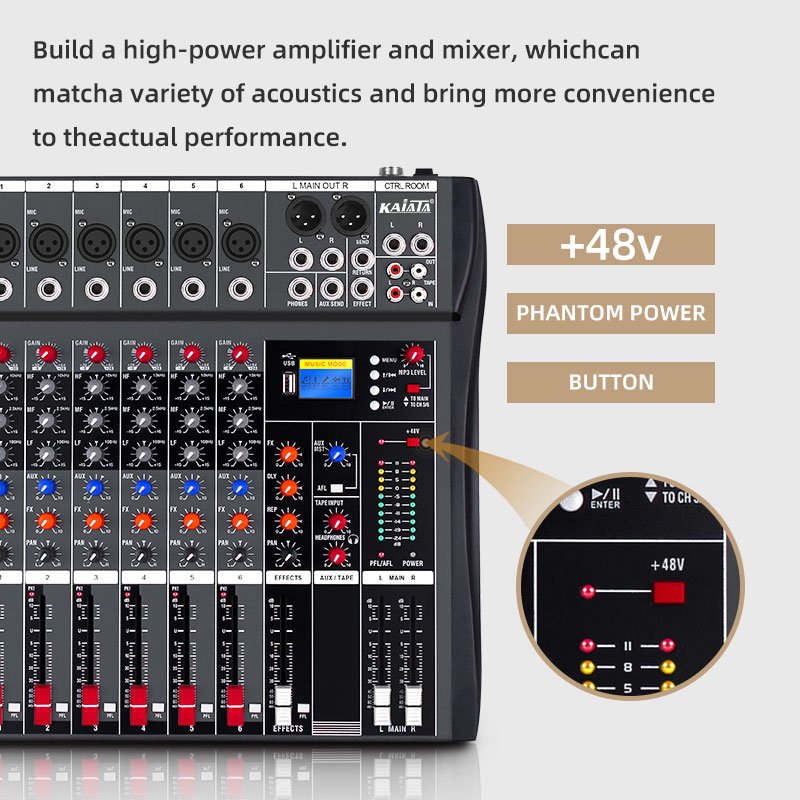KAIKA CT6-2 6 Channel Power Mixer Amplifier Professional Audio Private Family Performance KTV Stage Sound Mixing Console Audio M