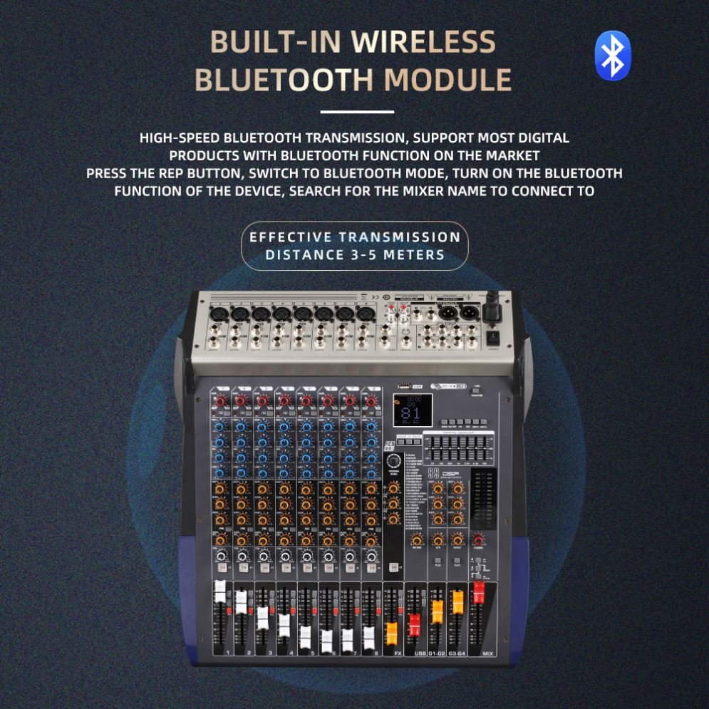Professional Dj Console Mixer Audio Music Karaoke Recording Studio 8 Channel External Audio Live Interface USB Sound Card