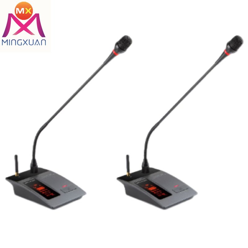 goose holding high end UHF dual desktop wireless microphone professional audio conference