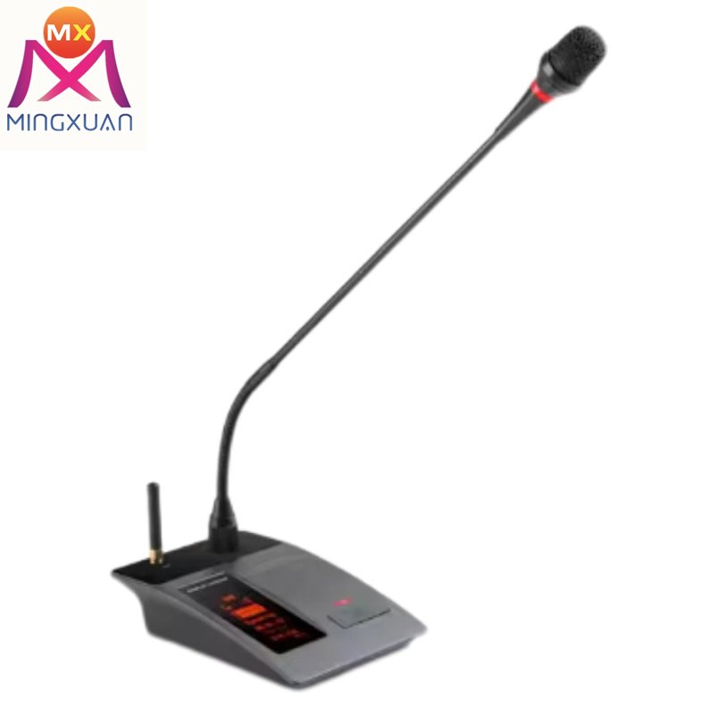 goose holding high end UHF dual desktop wireless microphone professional audio conference