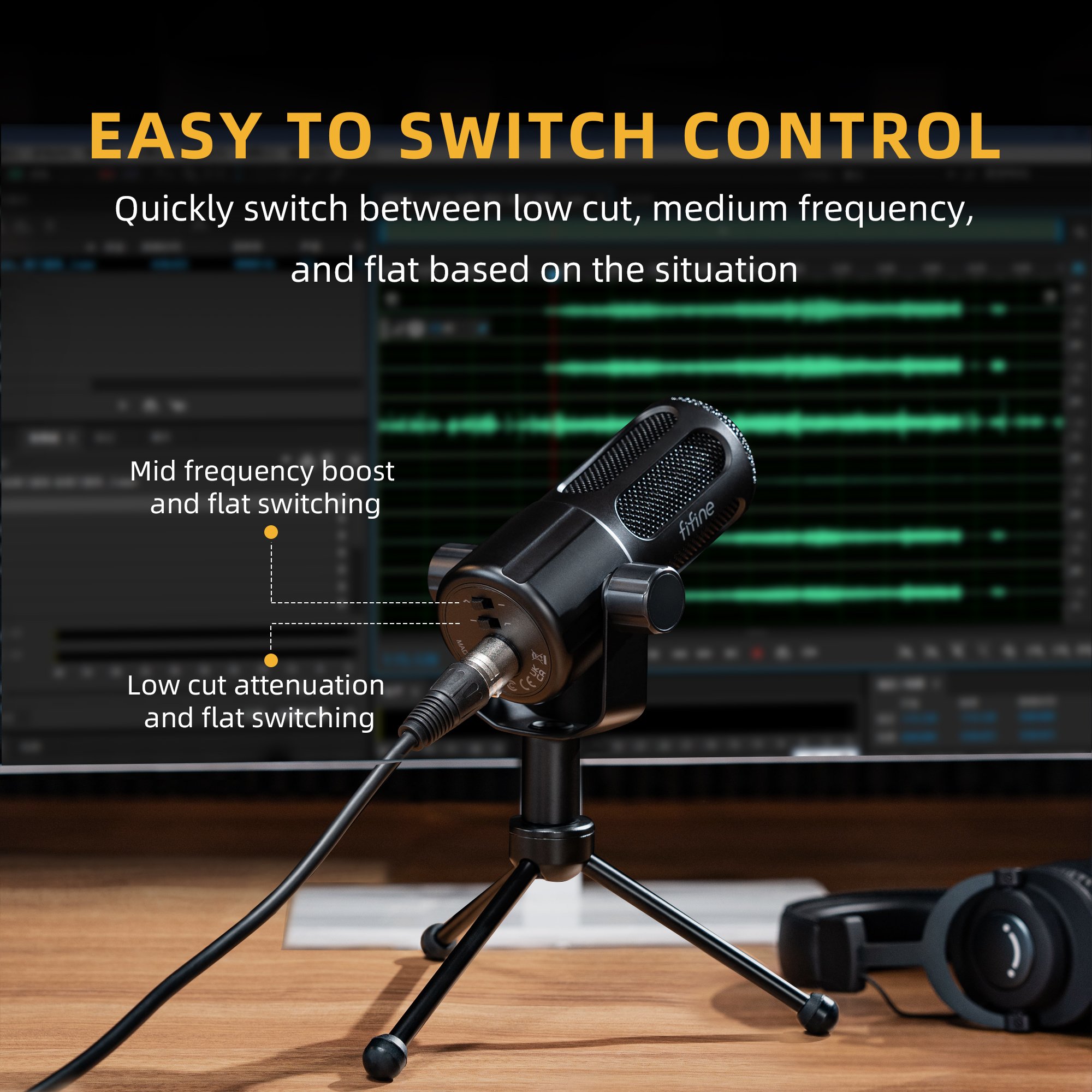 Fifine 48V recording studio sound card studio mic professional live authentic audio interface soundcard dynamic microphone