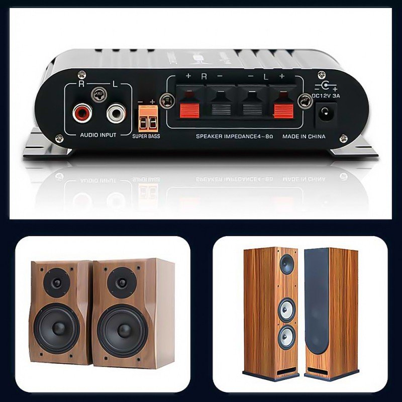 ST-838 HiFi Digital Subwoofer Amplifier Stereo 2.1 Channel Sound System 12V Home Car MP3 Mini Power Amplifier Black