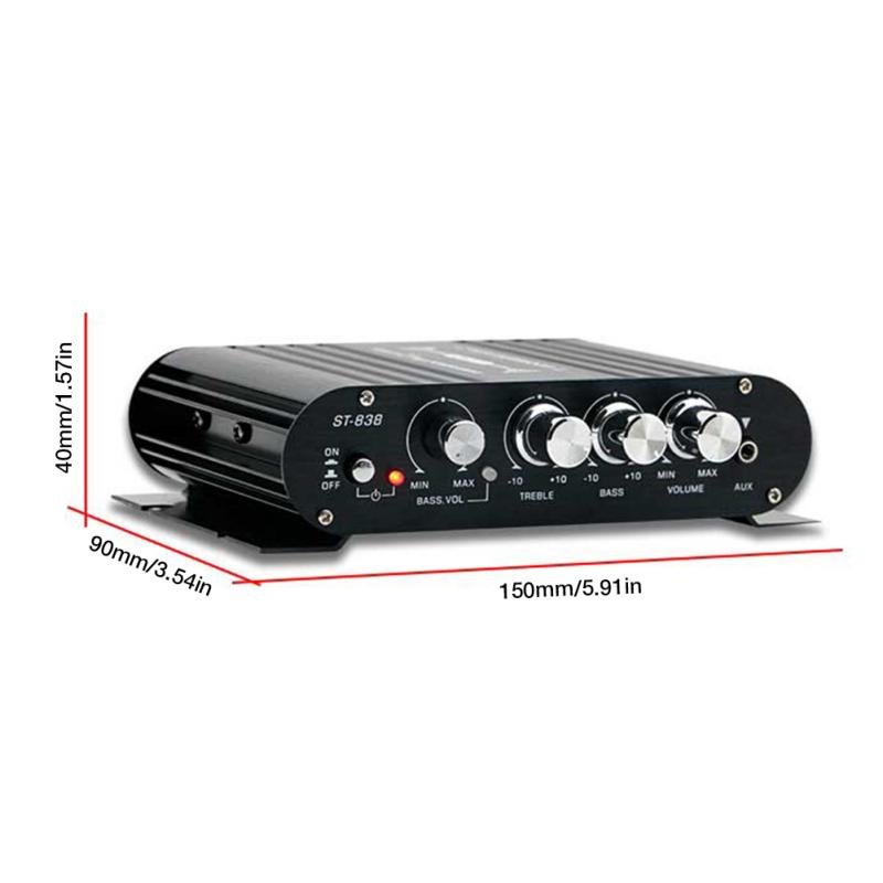 ST-838 HiFi Digital Subwoofer Amplifier Stereo 2.1 Channel Sound System 12V Home Car MP3 Mini Power Amplifier Black