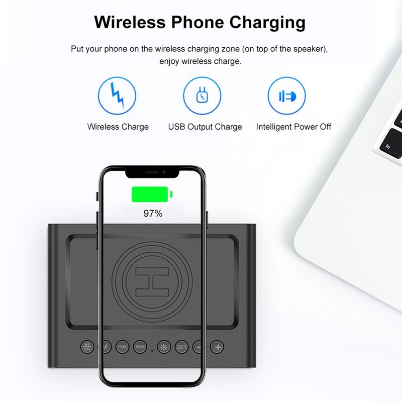 new trending products electronic gadgets wireless charger with alarm clock fast charging wireless bluetooth portable speaker