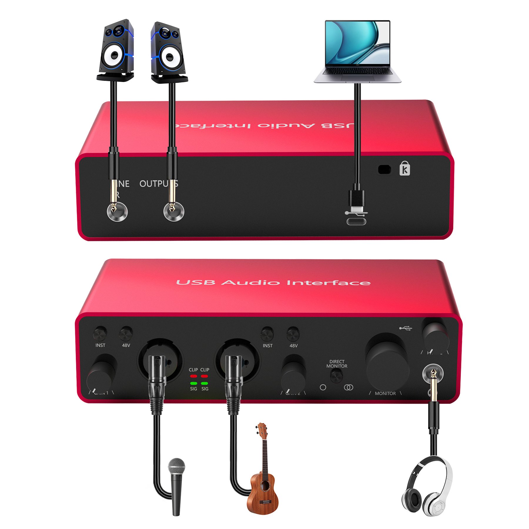 Professional Condenser Studio Microphone Monitor Headphone Vlogging Bundle USB Audio Interface Sound Card Kit Podcast Recording