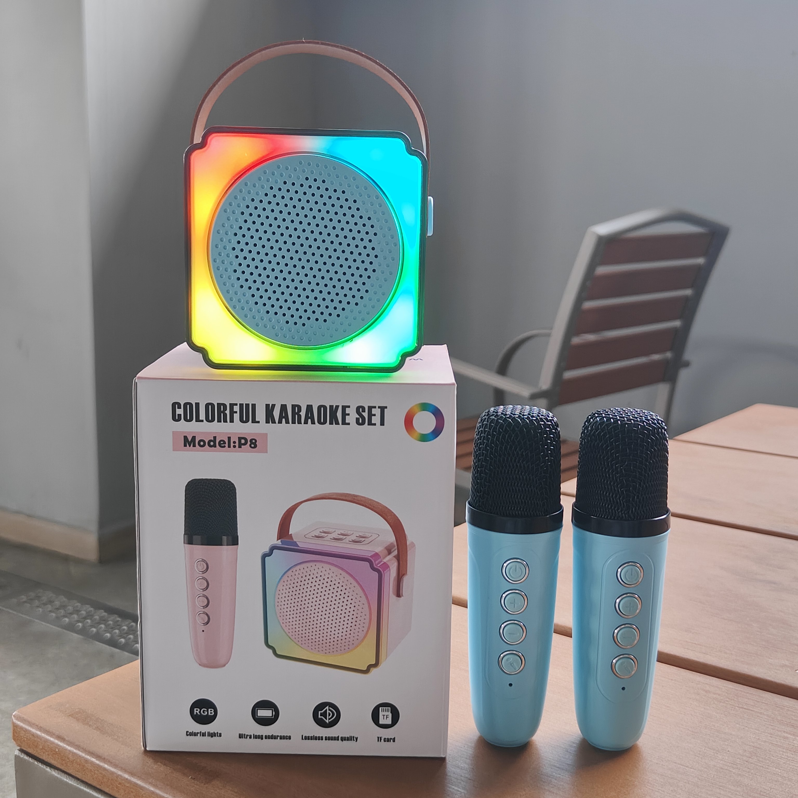 YLL Mini Karaoke Machine For Kids Adults, Portable Bluetooth Speaker With 2 Wireless Microphones