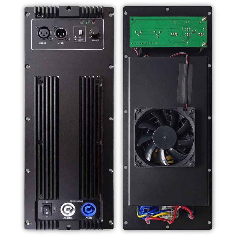 Class D 1200W Active Module: Variable-Speed Fan Cooling, LCC Power Supply, 1200W @ 4ohms, DSP PDA1001+PRE