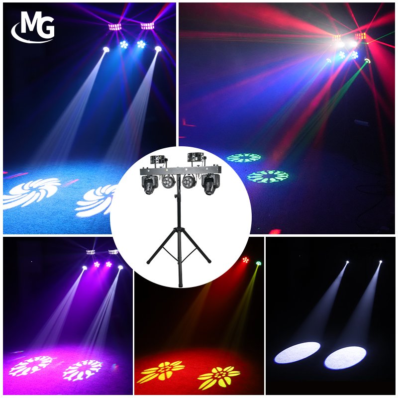 LED DJ Stage Light 4pcs 12*1W RGBWA 5in1 LED Par Moving Head Laser Effect Light With Stand