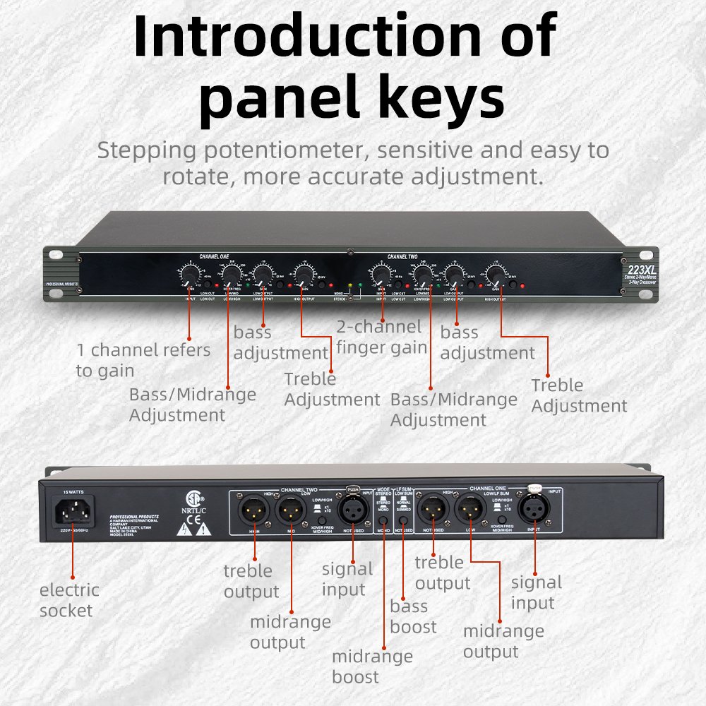 223XL Professional sound equipment stereo 2-way mono 3-way electronic crossover audio equalizer for stage performances KTV