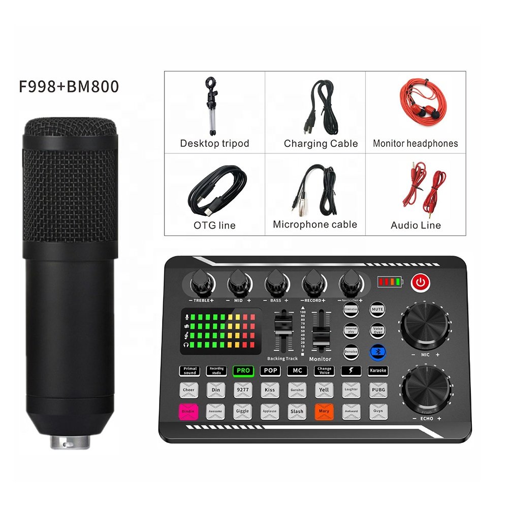 bm800 F998 microphone and Sound Card set recording karaoke Live podcast equipment bundle studio professional microphone