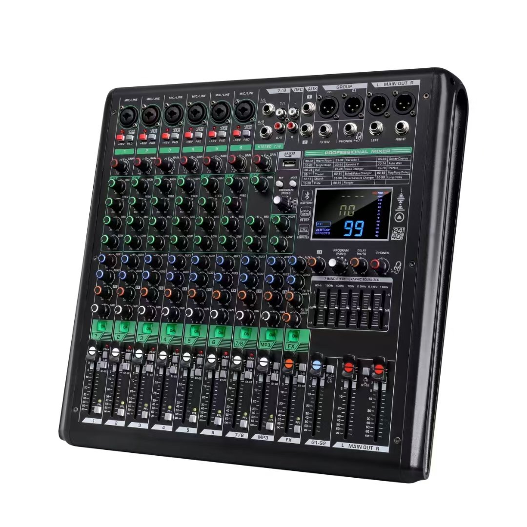 KY8/12/16 Channel Professional audio mixing console 99dsp+delay+bluetooth for stage performance audio mixer stereo sound mixer