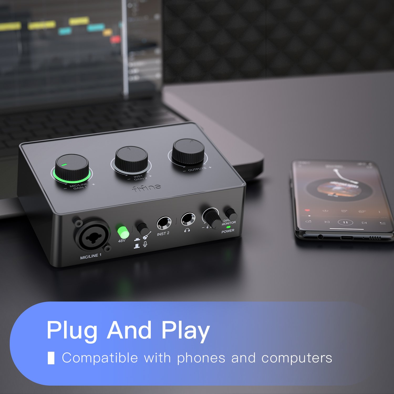 Fifine KSH2 Podcast Set XLR Dynamic Microphone USB Audio interface Soundcard Recording Studio Audio Sound Card Monitor Headphone