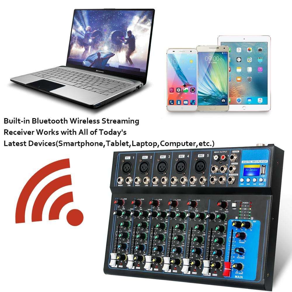 Mini 7 channel USB digital mixer with/48V Phantom powered mixer console/ 7-Channel Live Studio Audio Sound USB Mixer