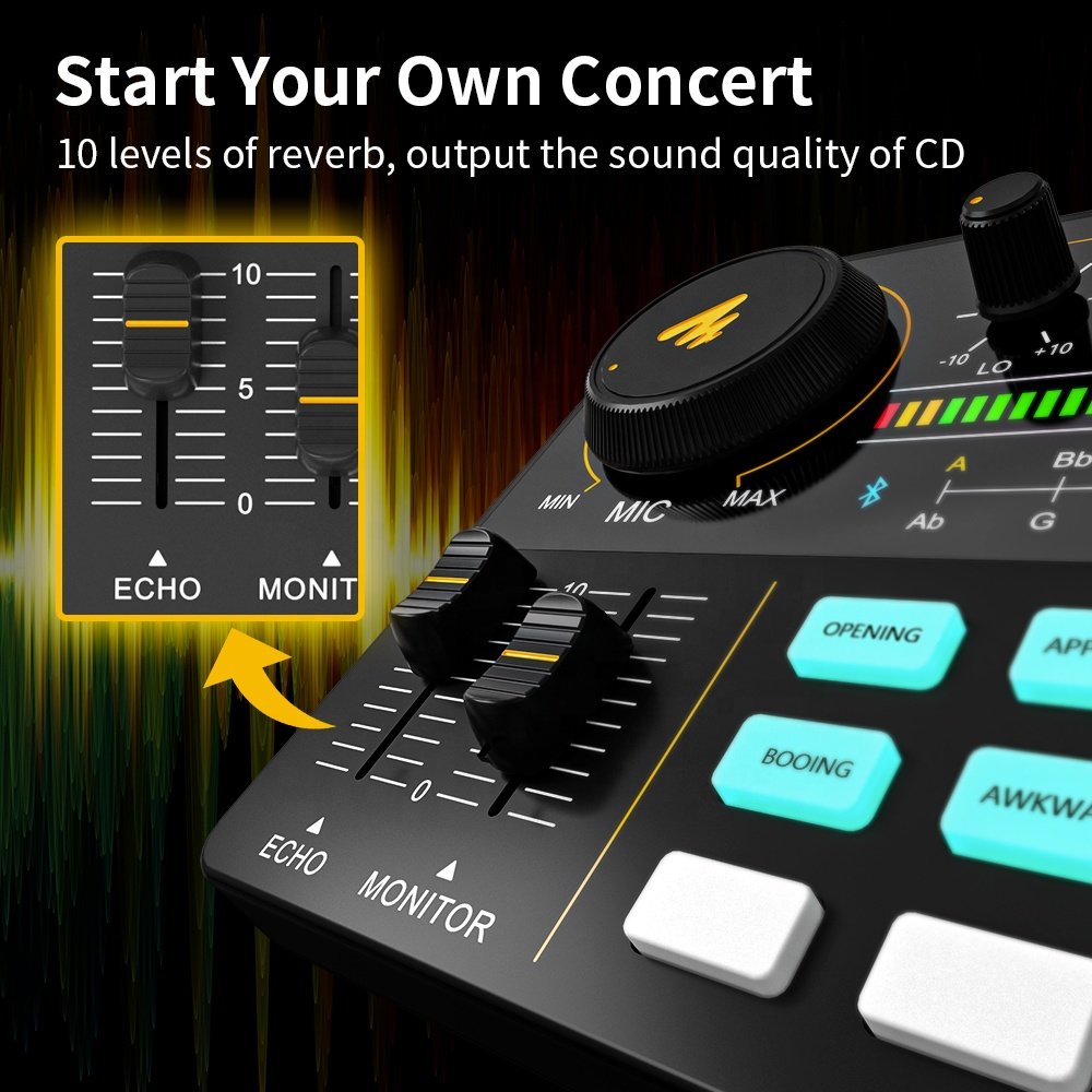 MAONOCASTER Live Audio Interface With Studio Microphone 12 Kind of Sound Effects Digital Audio Mixer for Live Podcast Sound Card
