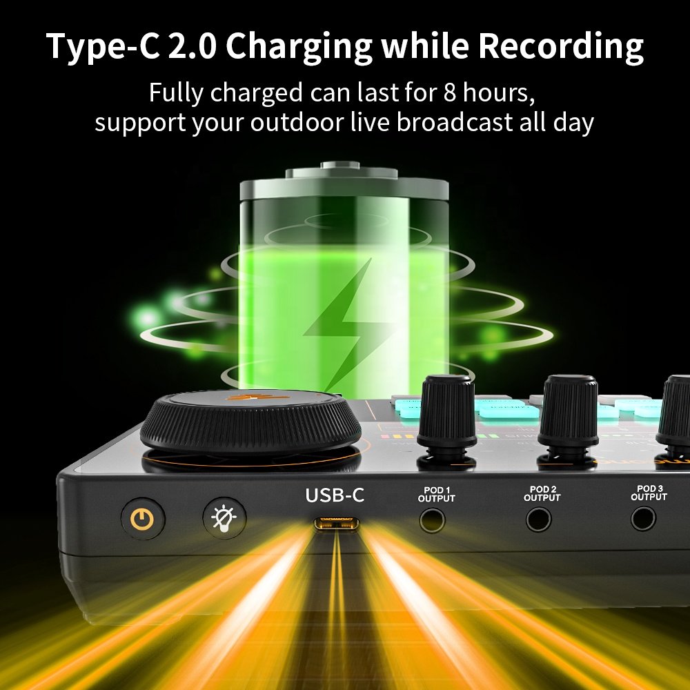 MAONOCASTER Live Audio Interface With Studio Microphone 12 Kind of Sound Effects Digital Audio Mixer for Live Podcast Sound Card