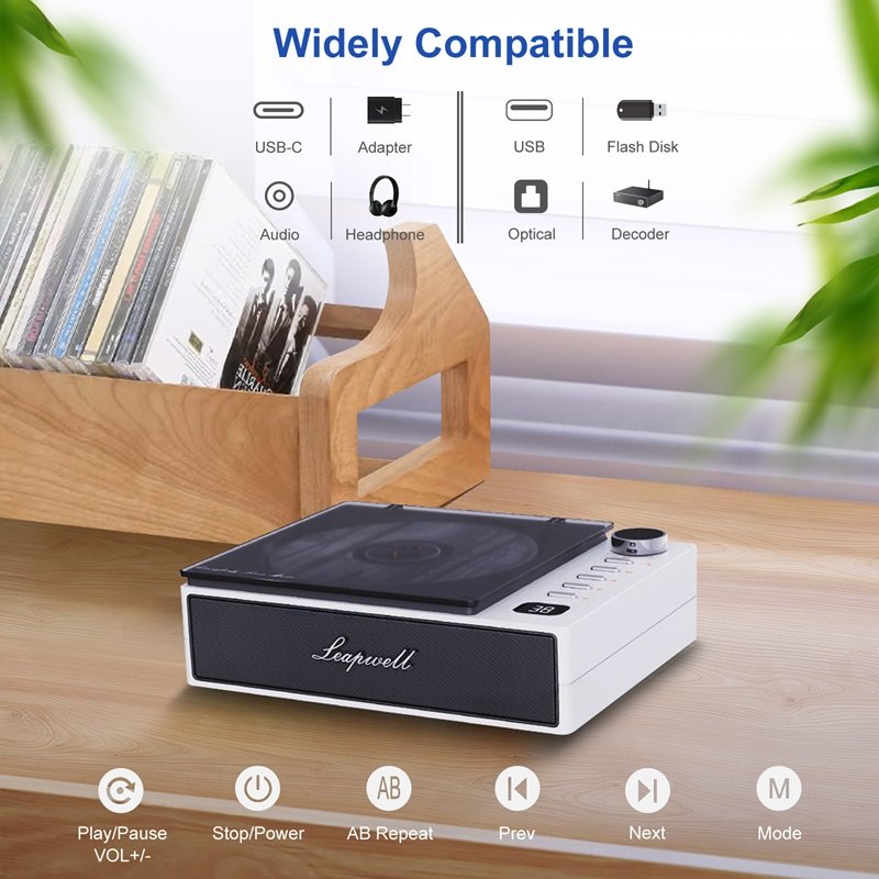 2024 New Turntable Compact Rechargeable Hifi Retro Portable Cd Players With Speakers/Fm Radio/Mp3/Usb