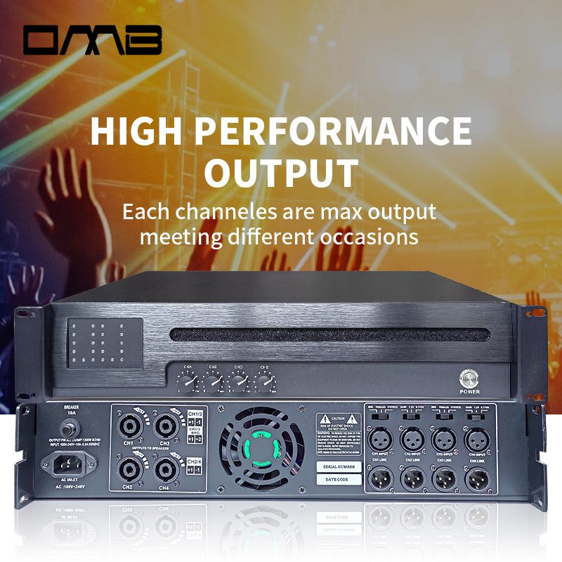 Variable Power Supply Technology 6000W 4-Channel Amplifier with Green Audio Power, PFC, Solid Aluminum Heat Sink