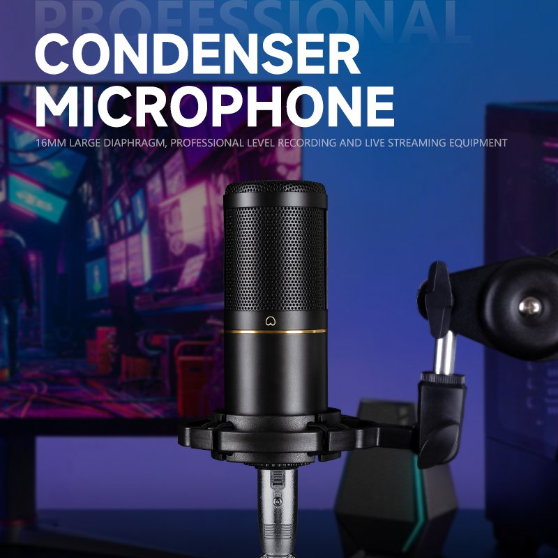 48V Condenser Studio Professional Microphone Bundle Monitor Headphone USB Audio Interface Sound Card Kit Podcast Recording