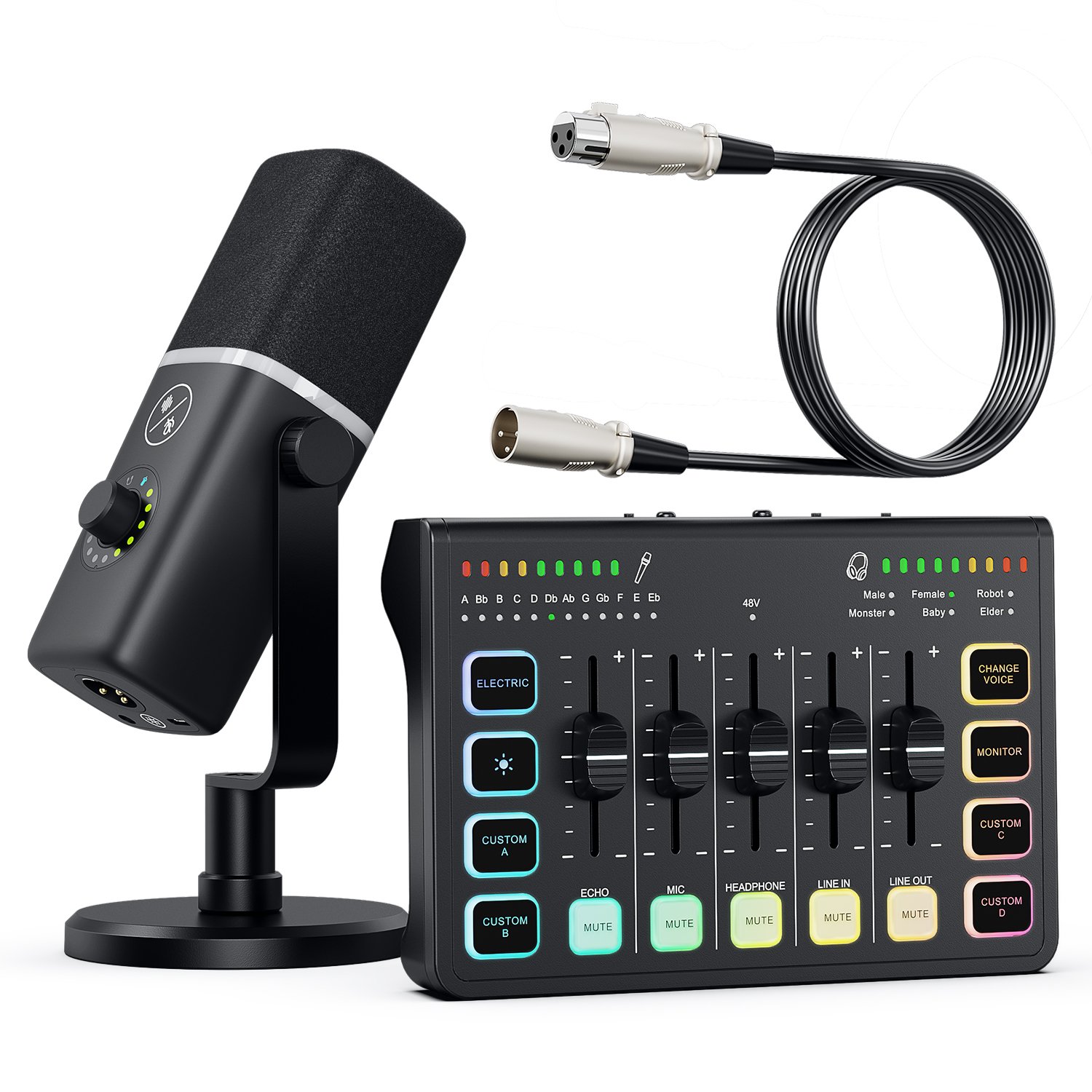 2024 Latest Professional Home Studio Streaming External ZS31U XLR Audio Mixer Sound Card With ZTT32 RGB Dynamic Microphone