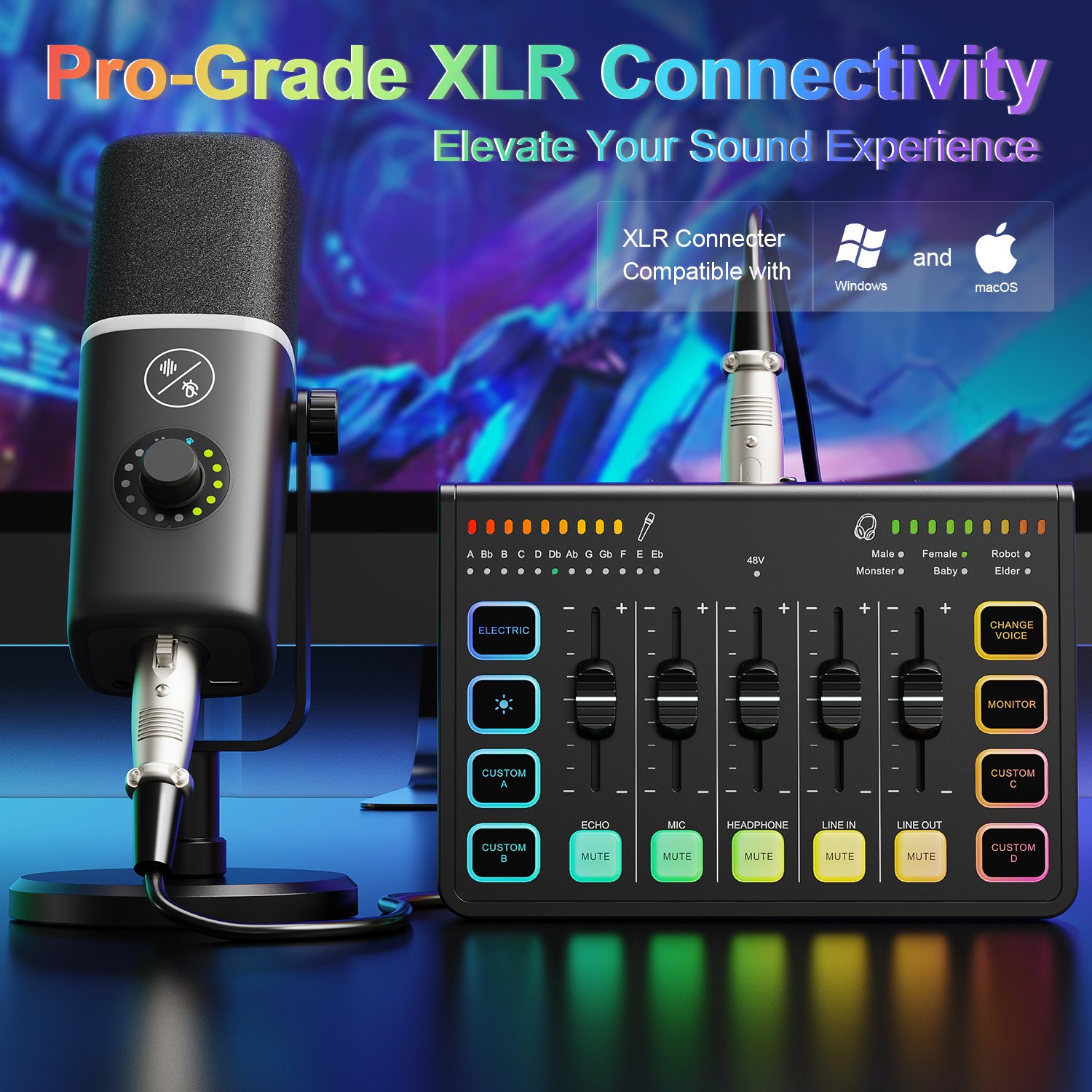 2024 Latest Professional Home Studio Streaming External ZS31U XLR Audio Mixer Sound Card With ZTT32 RGB Dynamic Microphone