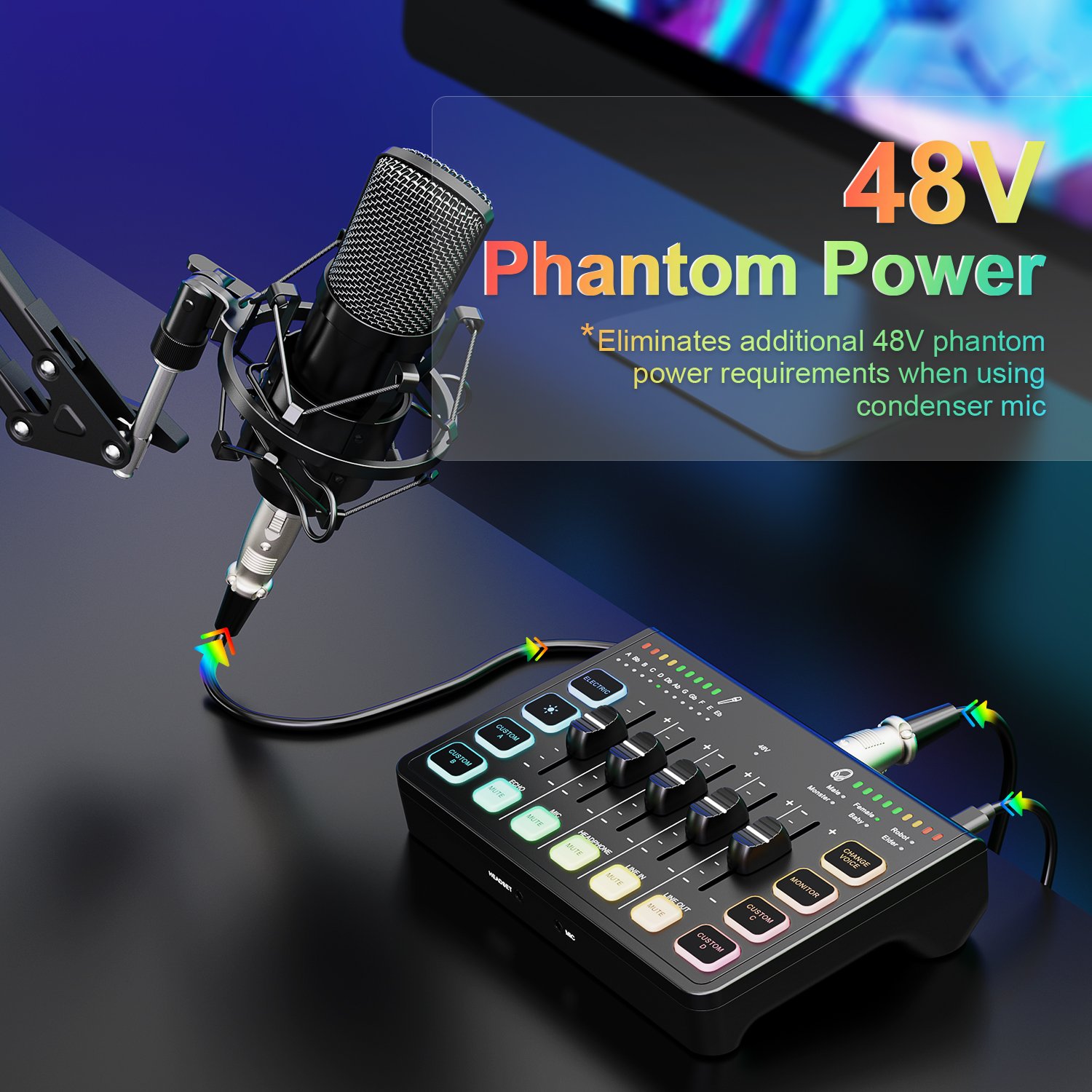 2024 Latest Professional Home Studio Streaming External ZS31U XLR Audio Mixer Sound Card With ZTT32 RGB Dynamic Microphone
