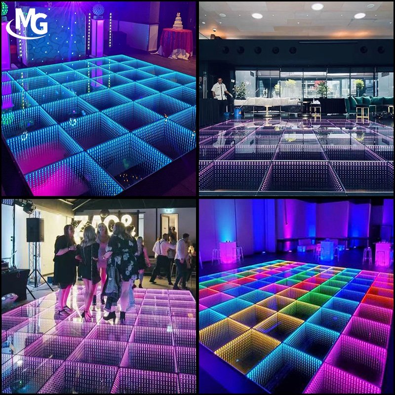 Removable Wired 3D Infinity Mirror Lighted LED Dance Floor For Wedding Party Stage