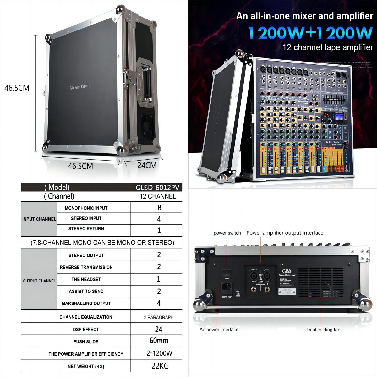 Demao audio sound cards & mixers 12 Channel USB BT Mixing Console High Power Equipment 1200 watts DSP Digital Effects