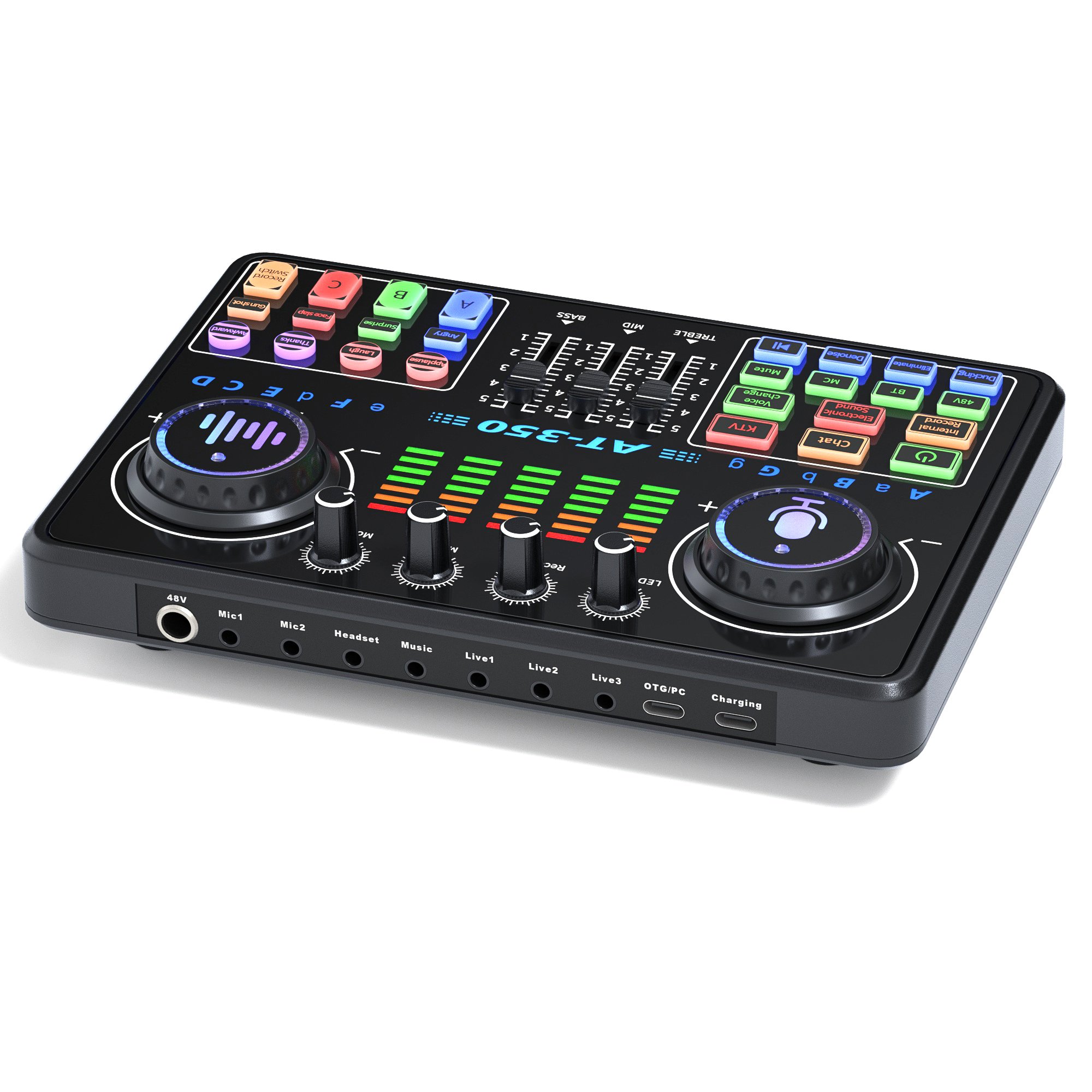 AT350 48V Capacitive Microphone External Live Sound Card Audio Mixer Mobile Phone Game Studio Podcast Recording Versatile Voice