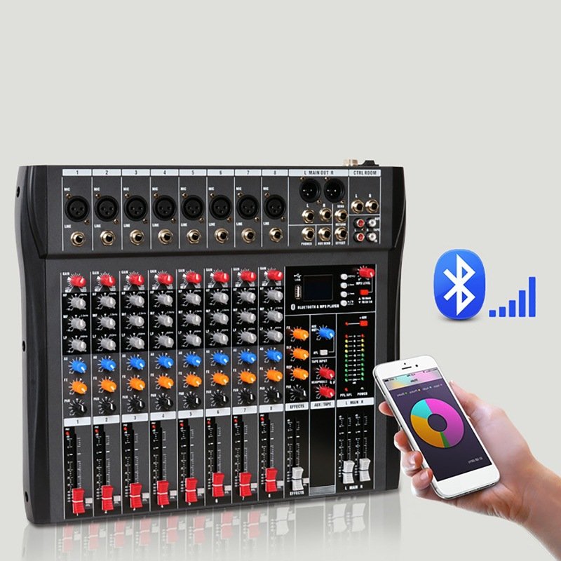 Professional DJ mixer 8 channel USB Blueteeth microphone sound mixer audio karaoke power 48V audio sound cards mixer