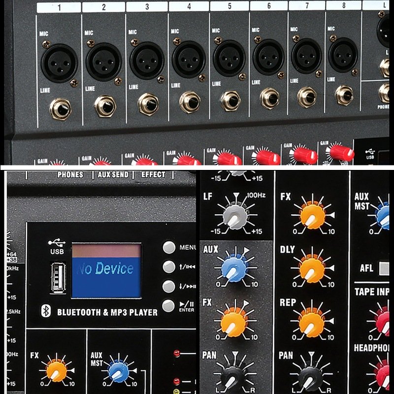 Professional DJ mixer 8 channel USB Blueteeth microphone sound mixer audio karaoke power 48V audio sound cards mixer
