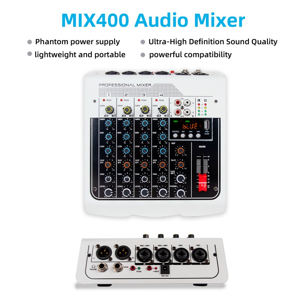COKYIS 6 Channel Mixing Console Stage Home KTV DJ Controller With + 48V USB BT MP3 Function Audio Sound Card & Mixer