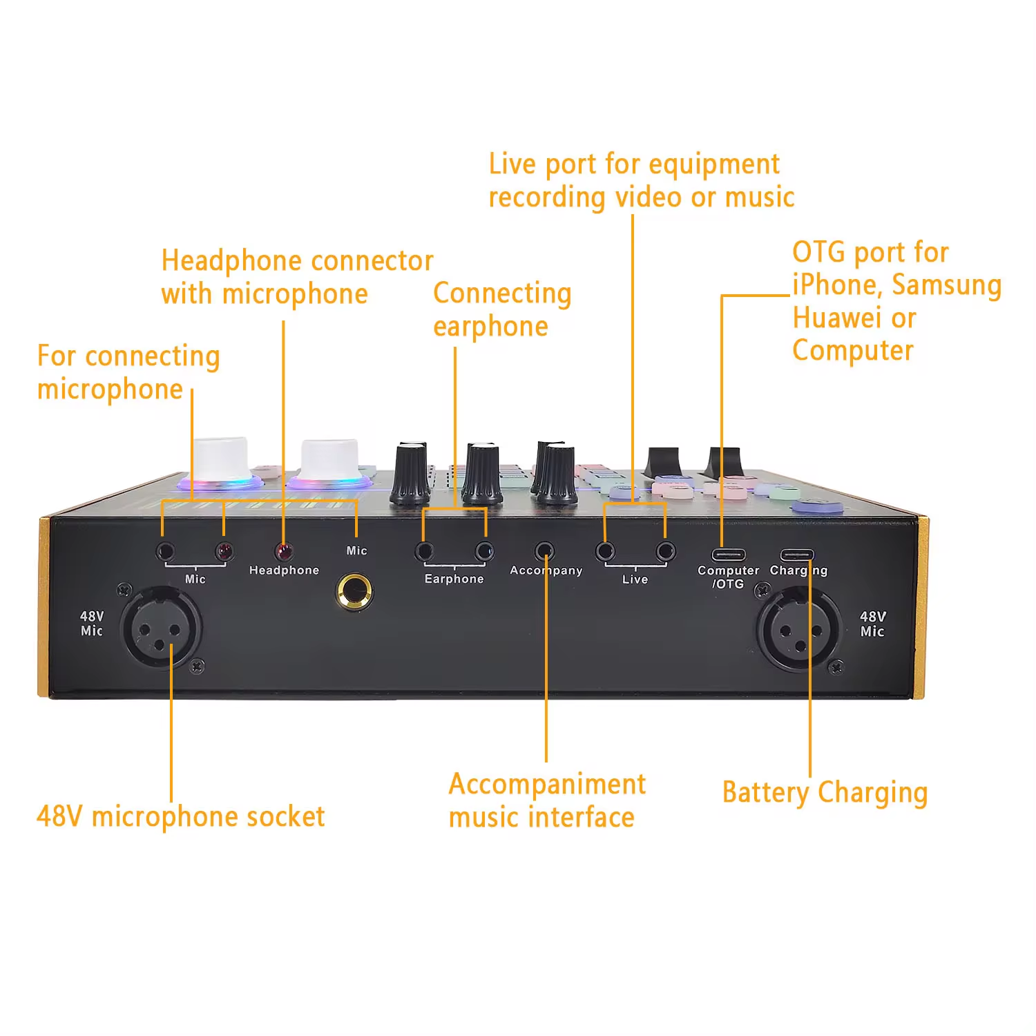 GAX-N8 New Hot Professional Recording Sound Card Mobile Phone Audio Interface Live Mixer Set Support 48v Mic Equipment