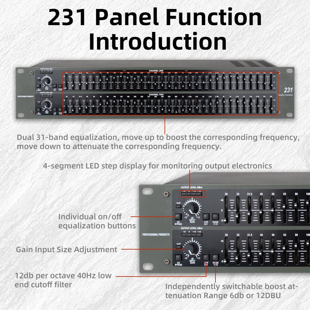 Professional Audio 231 Dual 31-Band Graphic Equalizer For Karaoke Stage DJ Amplifiers Speakers Sound Equipment