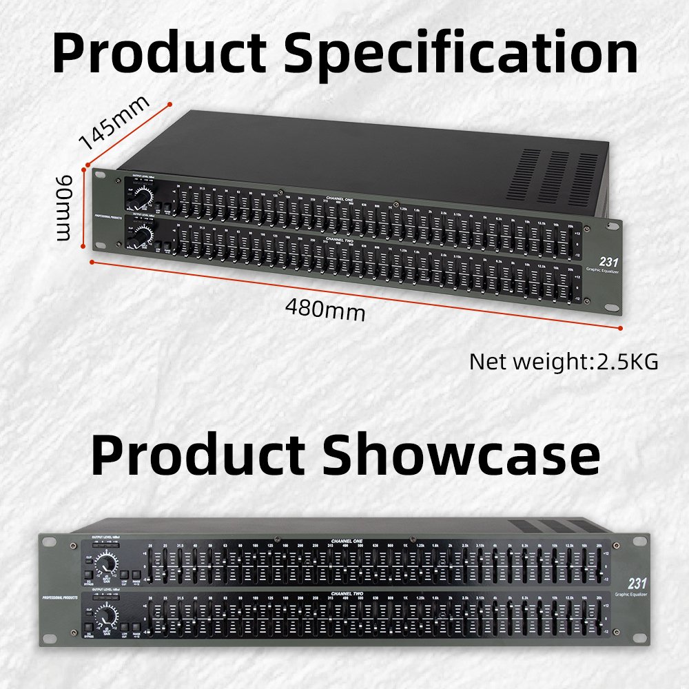 Professional Audio 231 Dual 31-Band Graphic Equalizer For Karaoke Stage DJ Amplifiers Speakers Sound Equipment