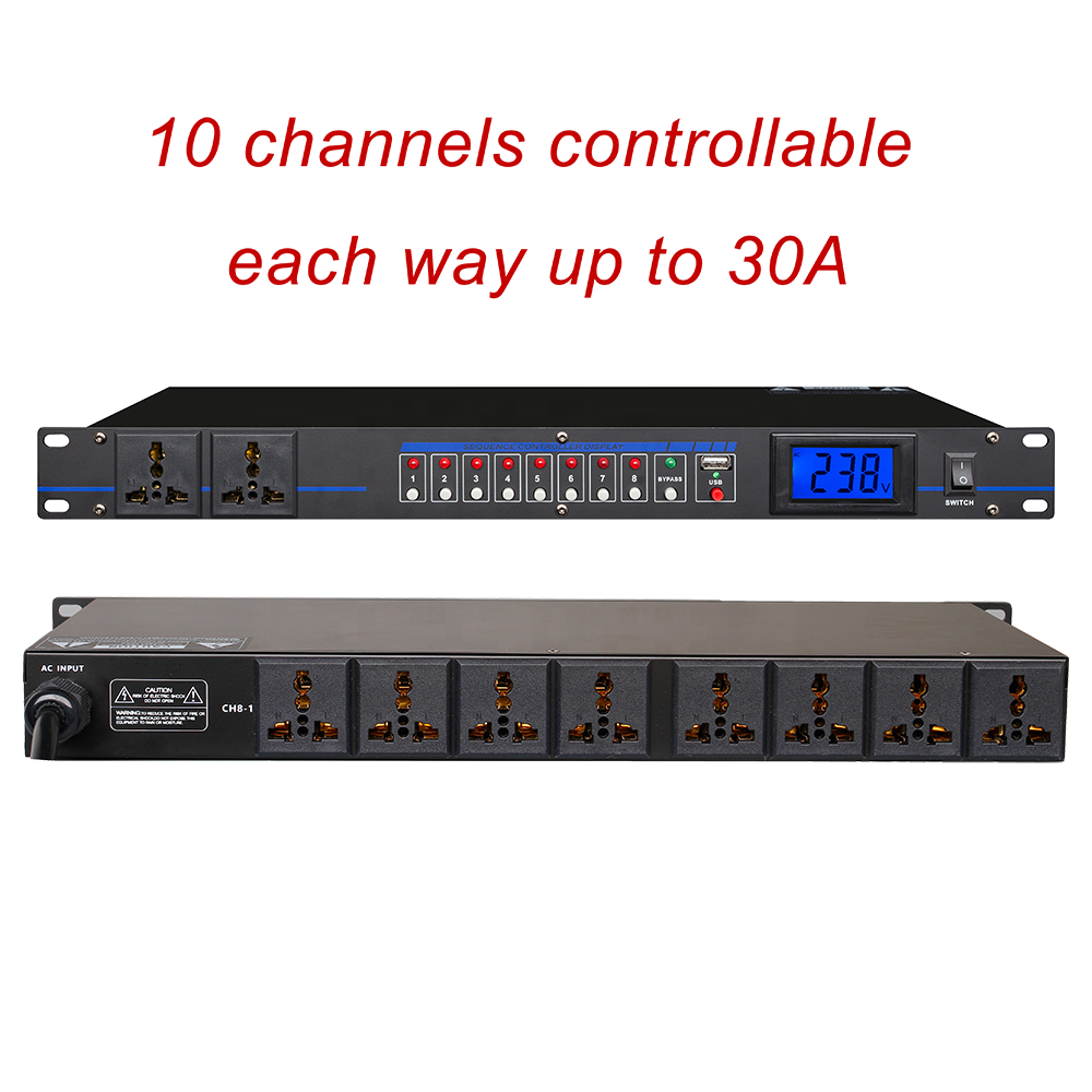 10CH 30A dj sound systems power management intelligent speaker management power sequence controller with voltage display